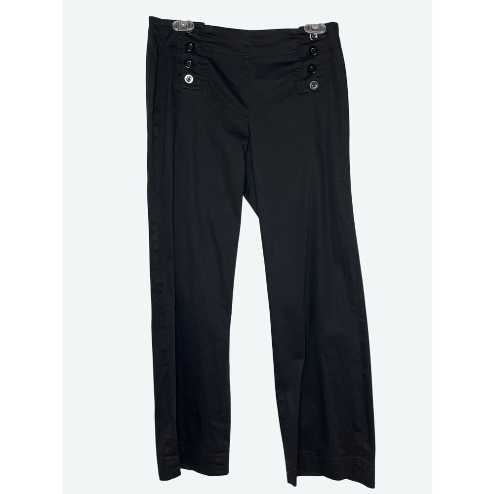 Sandro Petite Womens Wide Leg Black Sailor‎ Button Pants Cotton Blend Size 8P